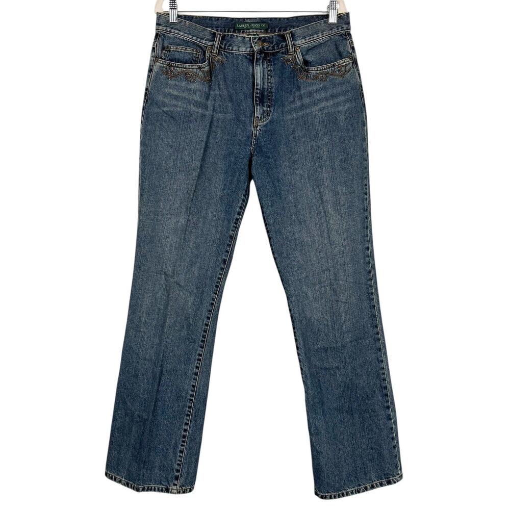 Lauren Jeans Co. Ralph Lauren Medium Wash‎ Denim Embroidered Jeans Sz 12 Vintage